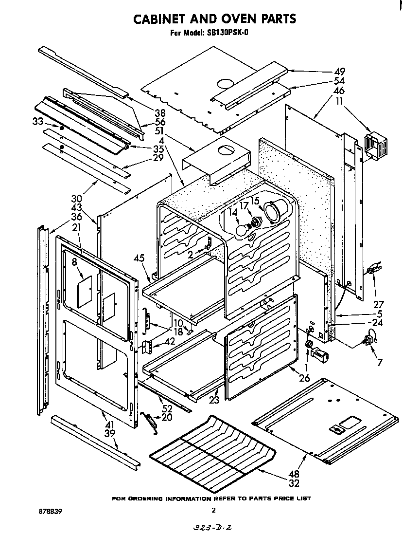 Whirlpool SB130PSK0 cabinet and oven parts diagram