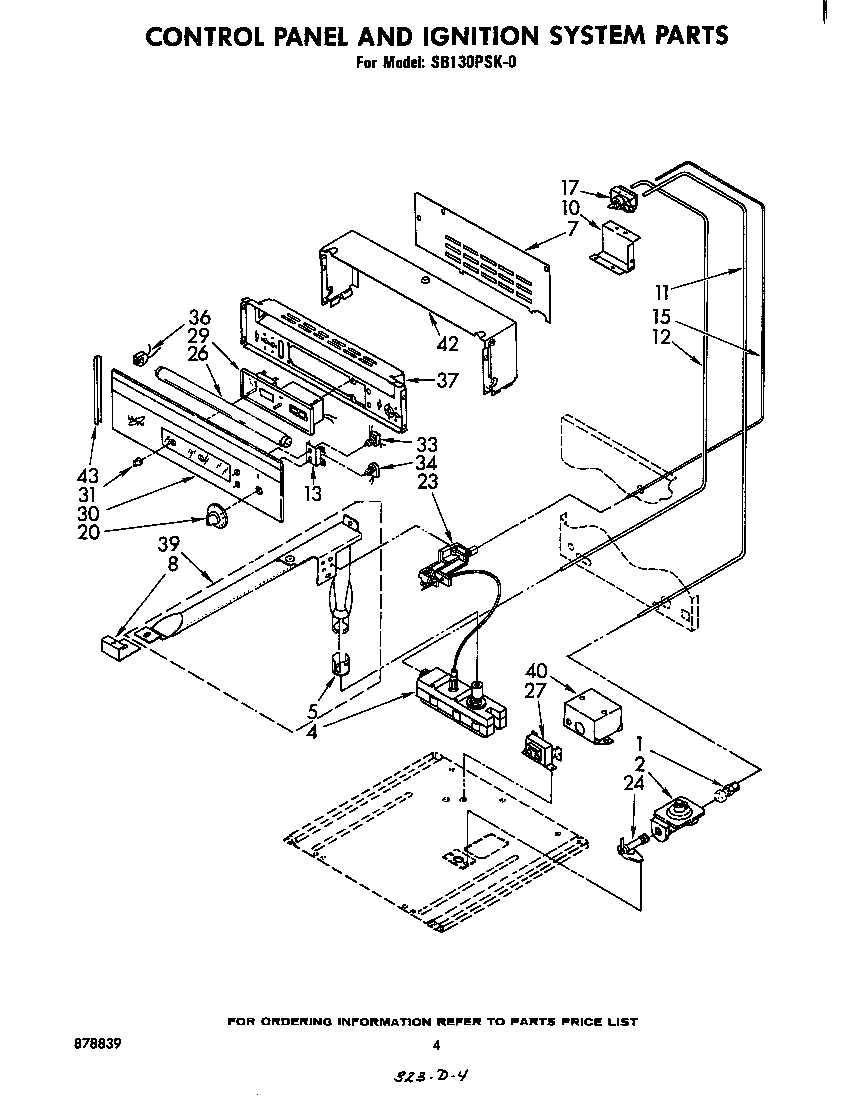 Whirlpool SB130PSK0 control panel & ignition system parts diagram
