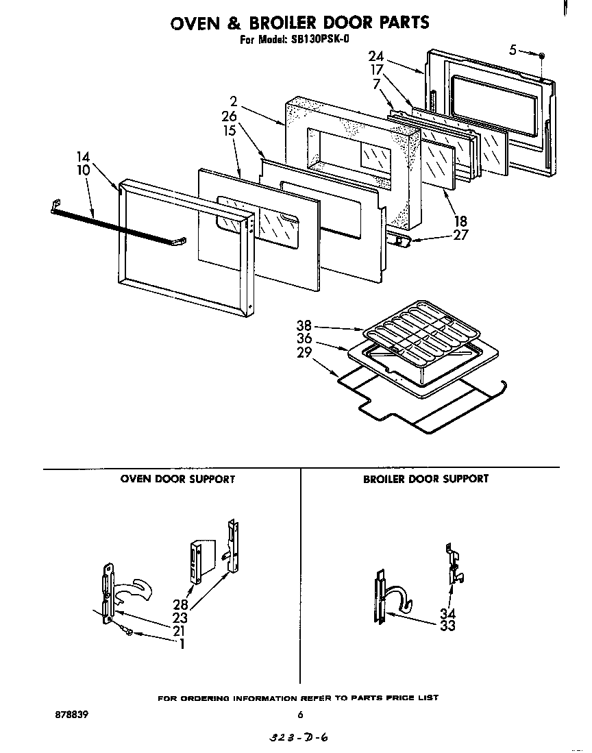 Whirlpool SB130PSK0 oven & broiler door parts diagram