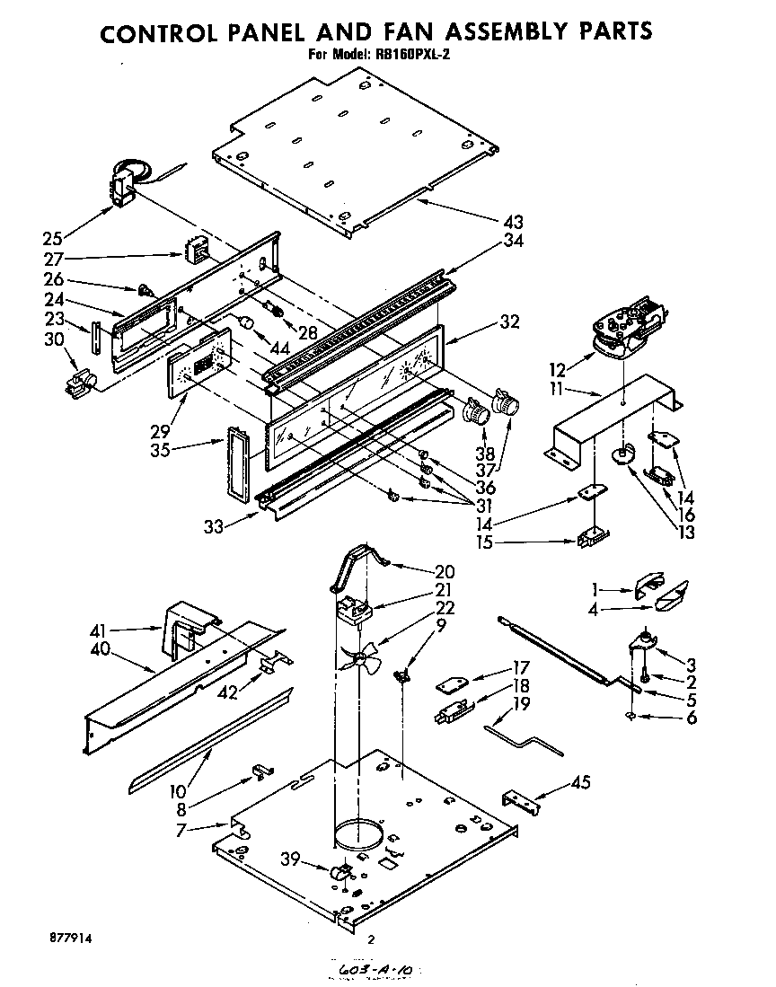 Whirlpool RB160PXL2 control and fan assembly diagram