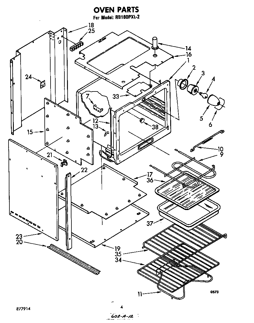 Whirlpool RB160PXL2 oven parts diagram