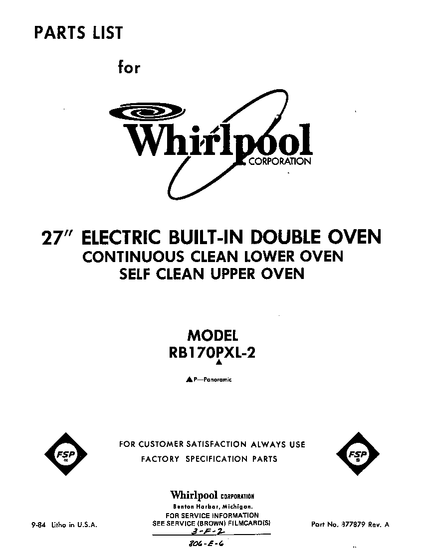 Whirlpool RB170PXLW2 front cover diagram