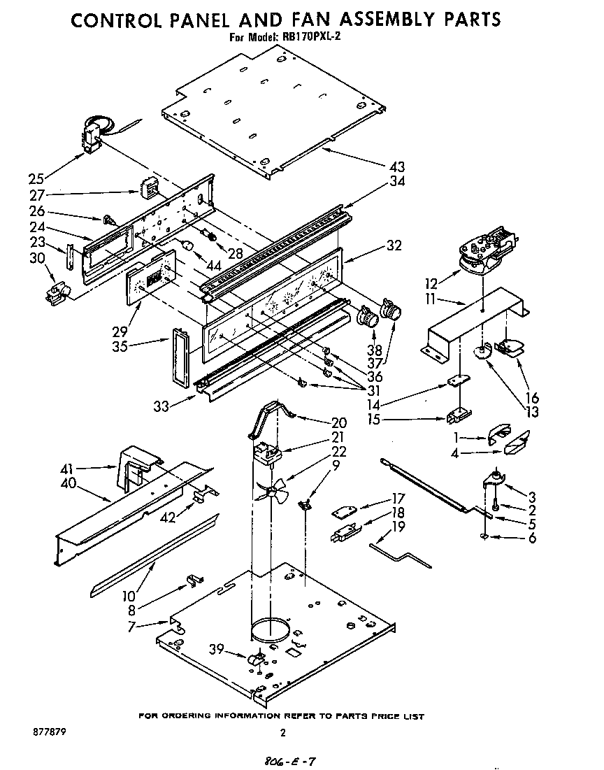 Whirlpool RB170PXLW2 control panel and fan assembly diagram