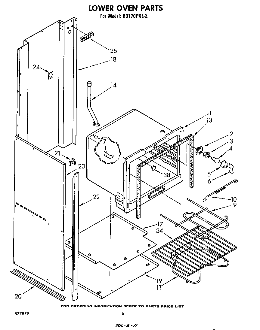 Whirlpool RB170PXLW2 lower oven diagram