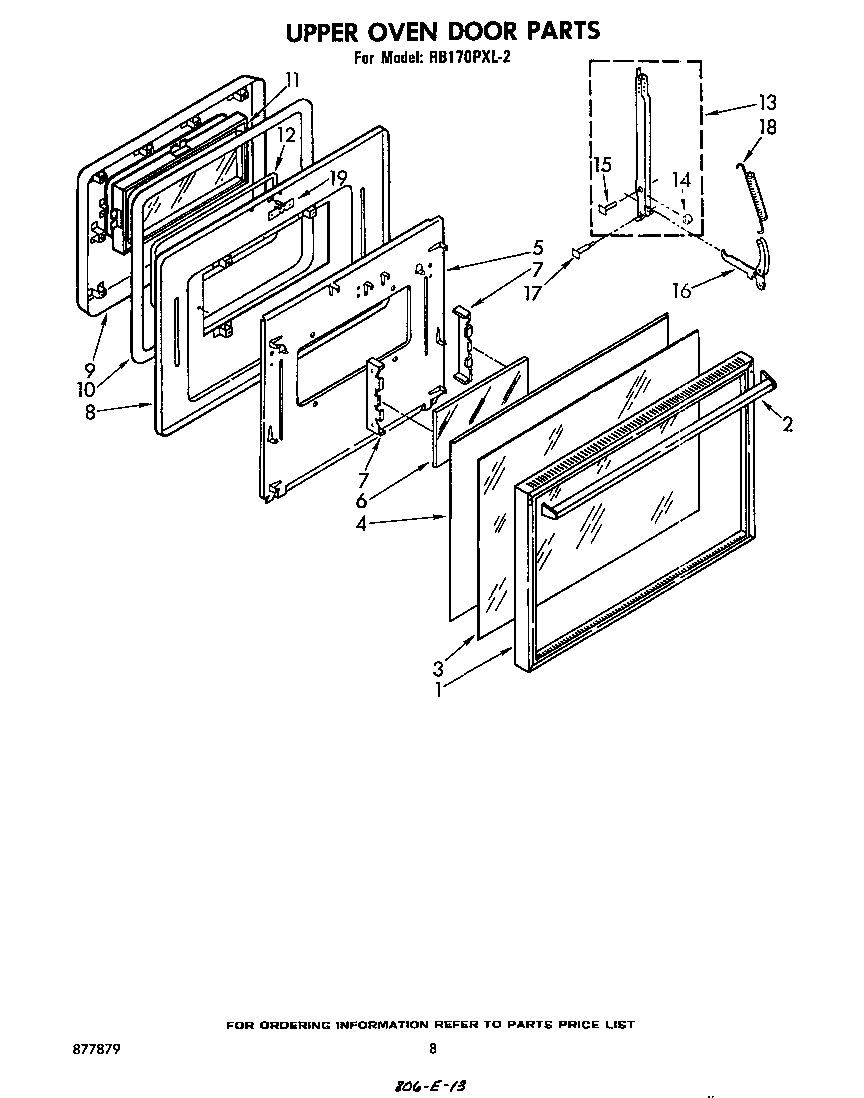 Whirlpool RB170PXLW2 upper oven door diagram