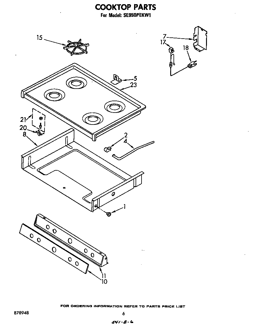 Whirlpool SE950PEKW1 cook top diagram