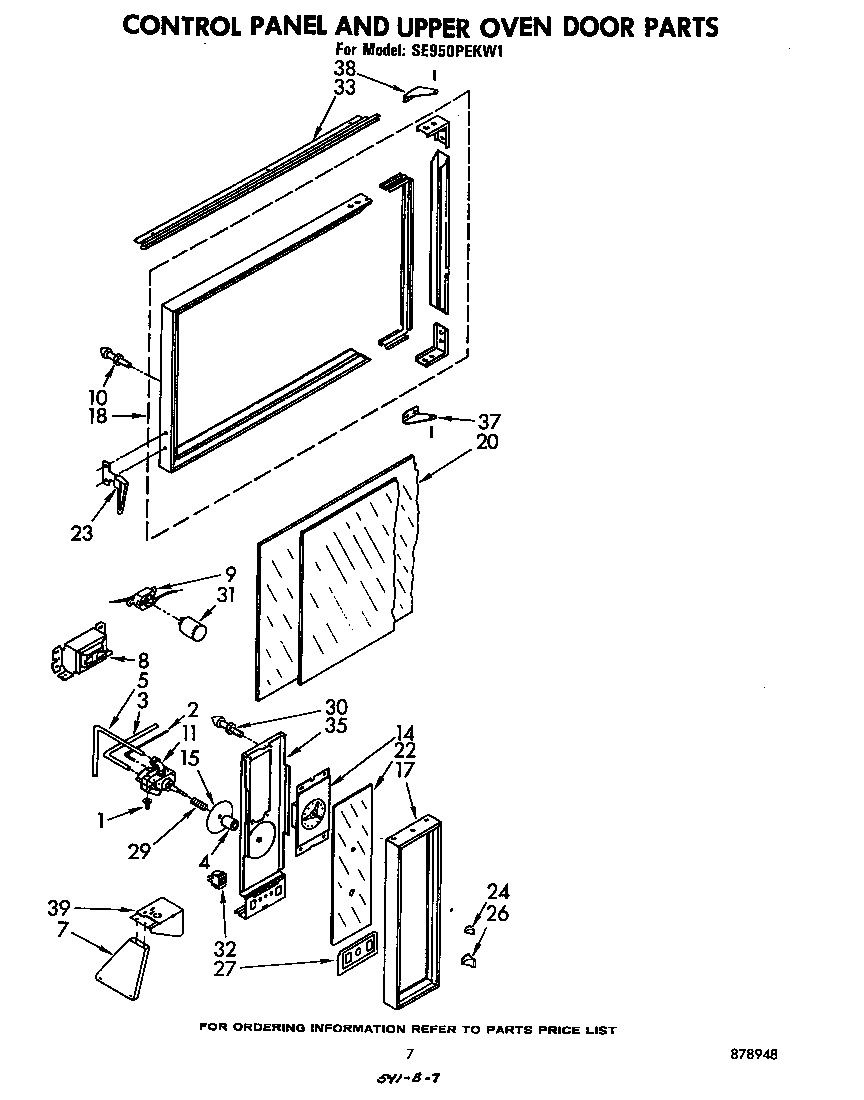 Whirlpool SE950PEKW1 control panel and upper oven door diagram