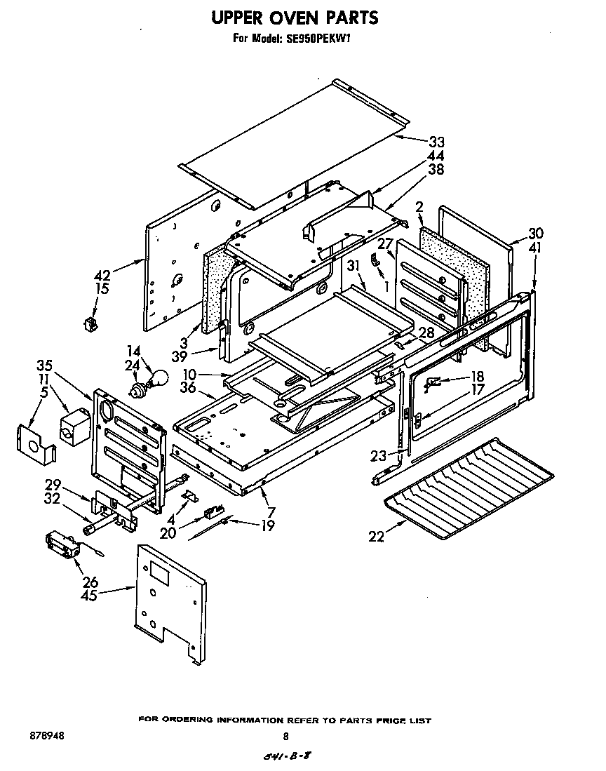 Whirlpool SE950PEKW1 upper oven diagram
