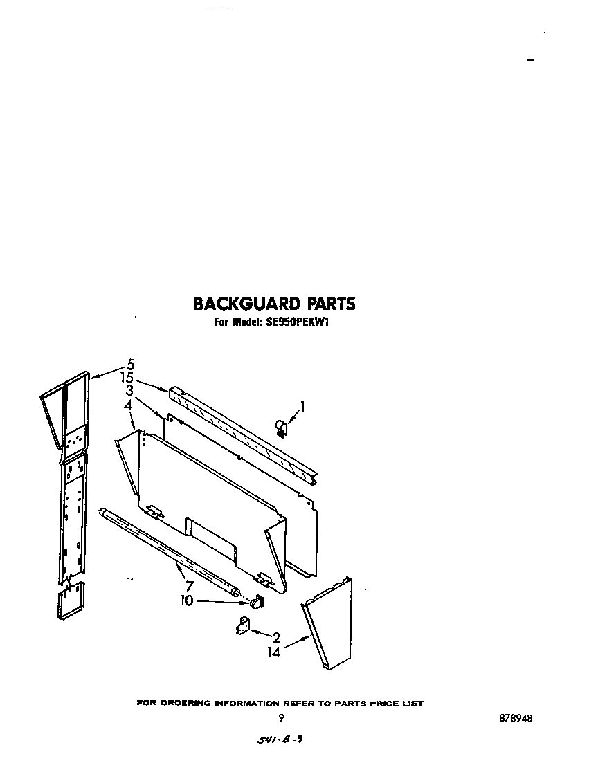Whirlpool SE950PEKW1 backguard diagram