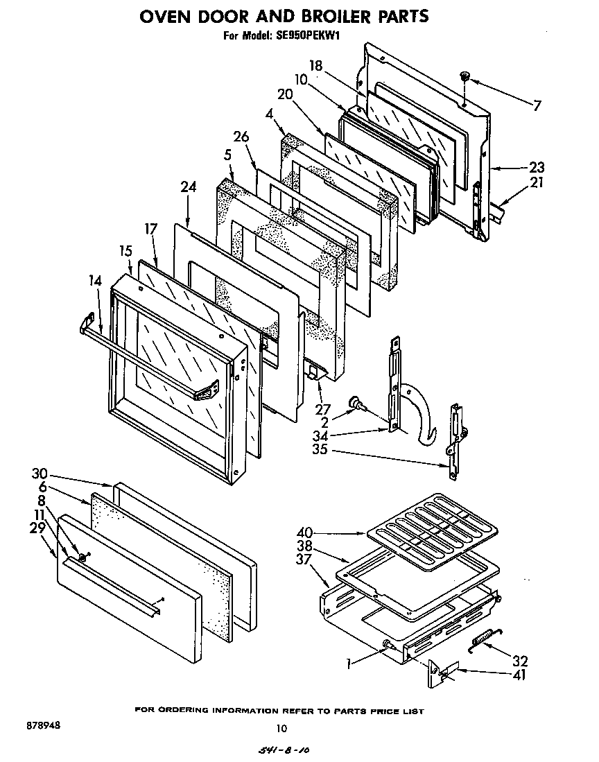 Whirlpool SE950PEKW1 oven door and broiler diagram