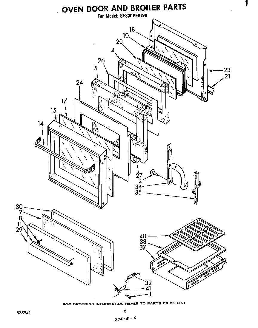 Whirlpool SF330PEKW0 oven door and broiler diagram