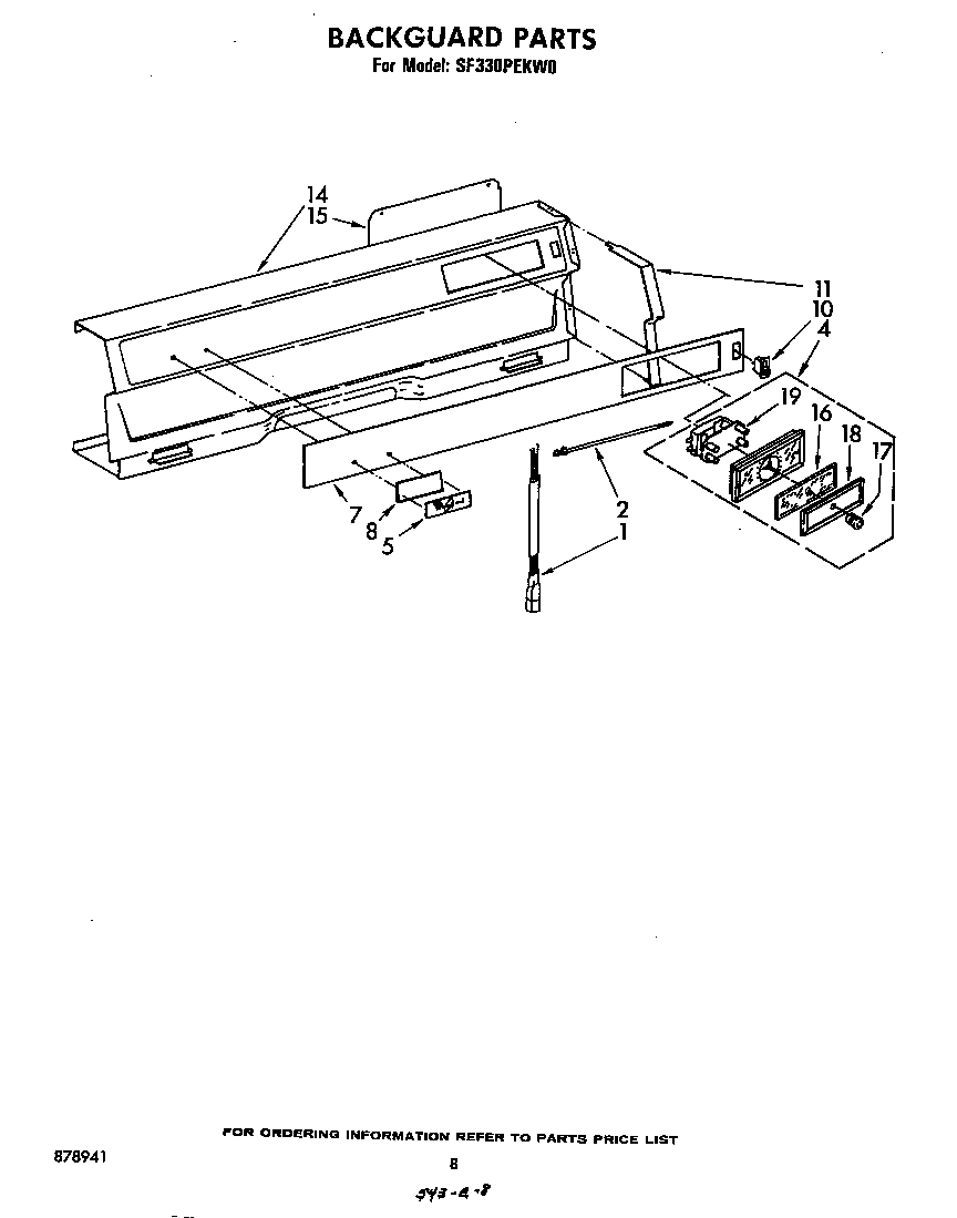 Whirlpool SF330PEKW0 backguard diagram