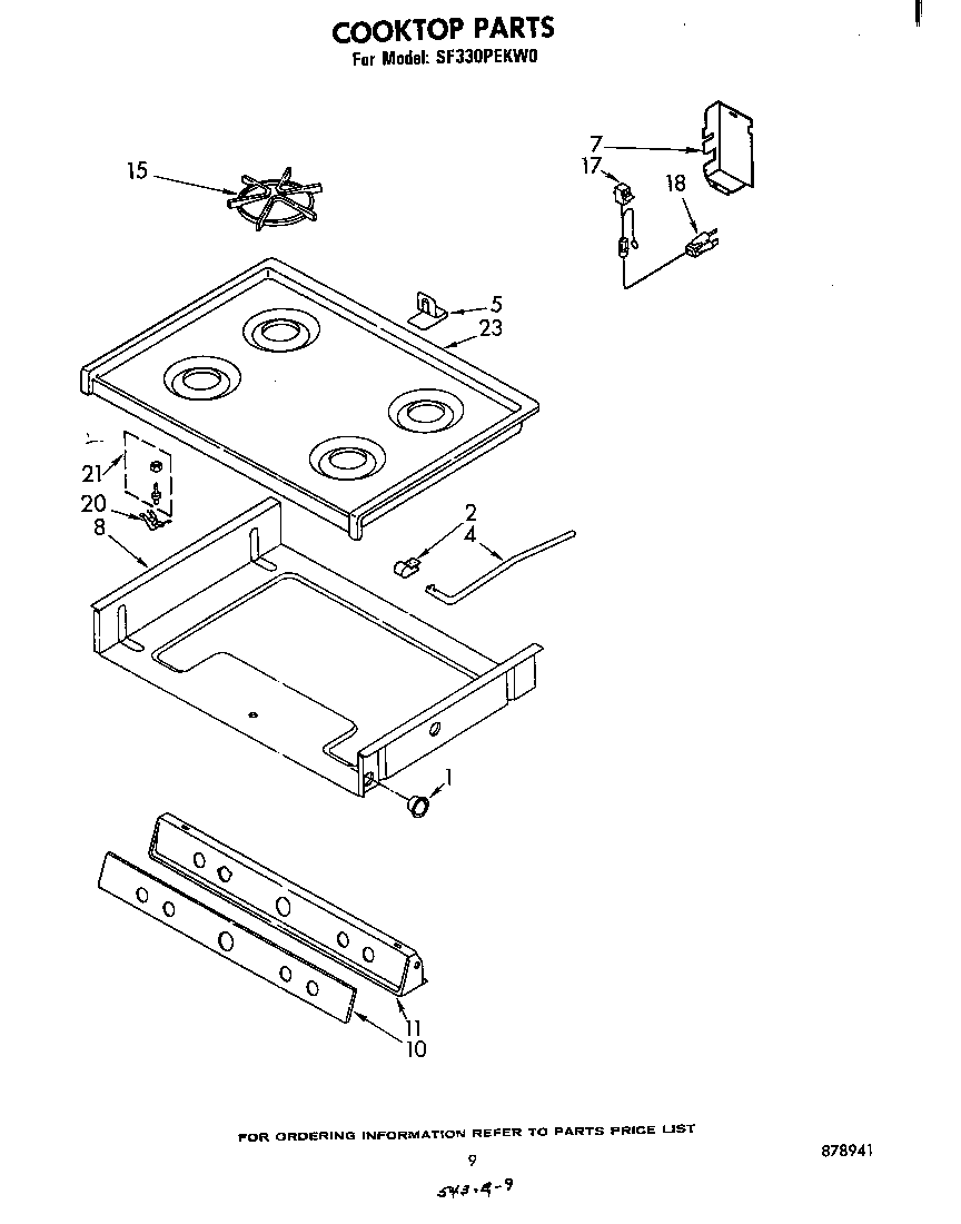 Whirlpool SF330PEKW0 cook top diagram