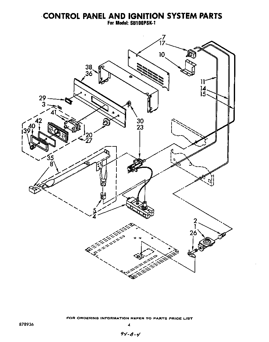 Whirlpool SB100PSK1 control panel & ignition system parts diagram
