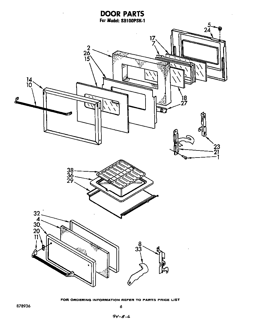 Whirlpool SB100PSK1 door parts diagram