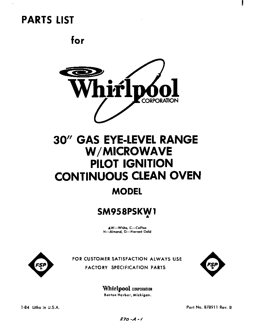 Whirlpool SM958PSKW1 front cover diagram