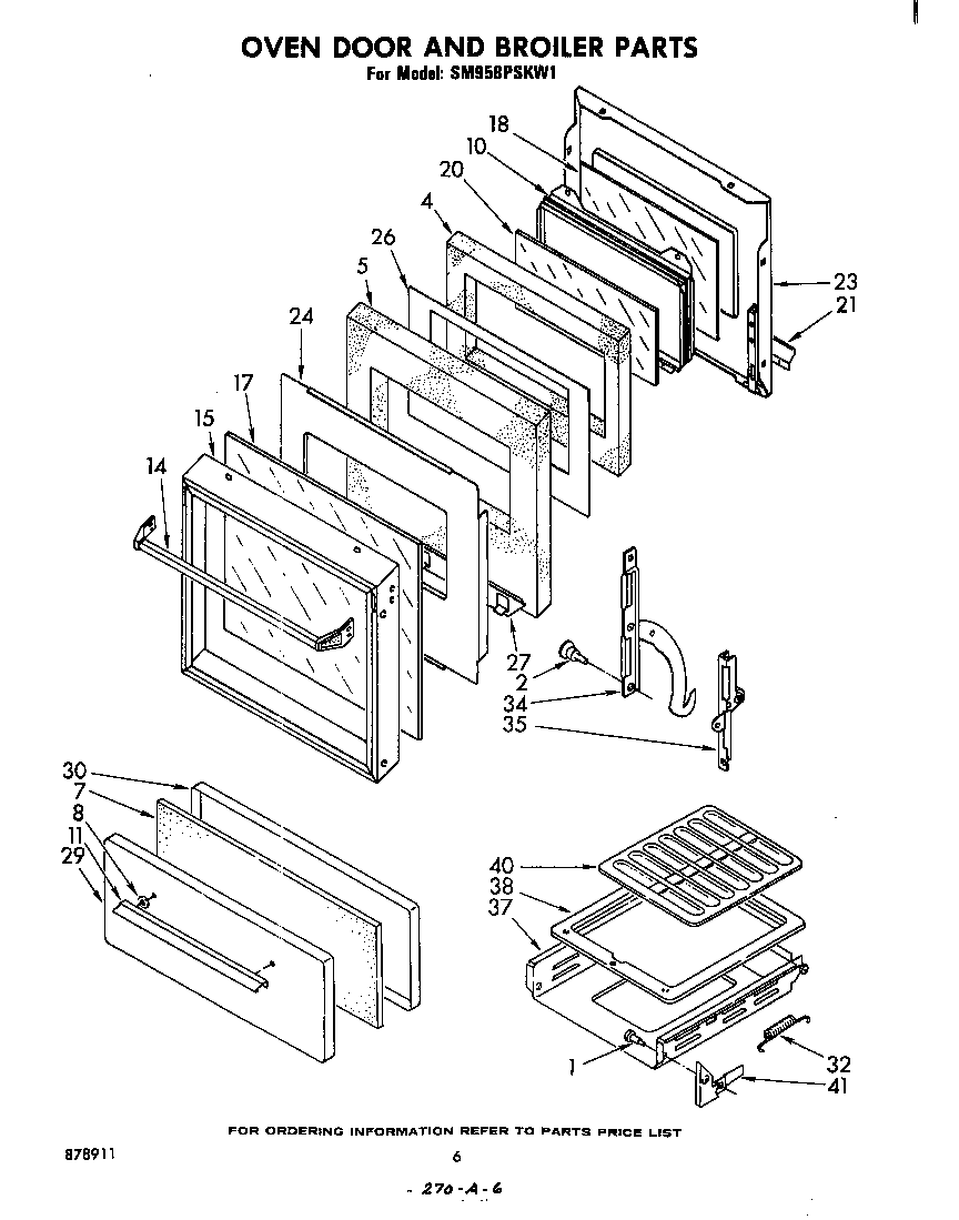 Whirlpool SM958PSKW1 oven door and broiler diagram