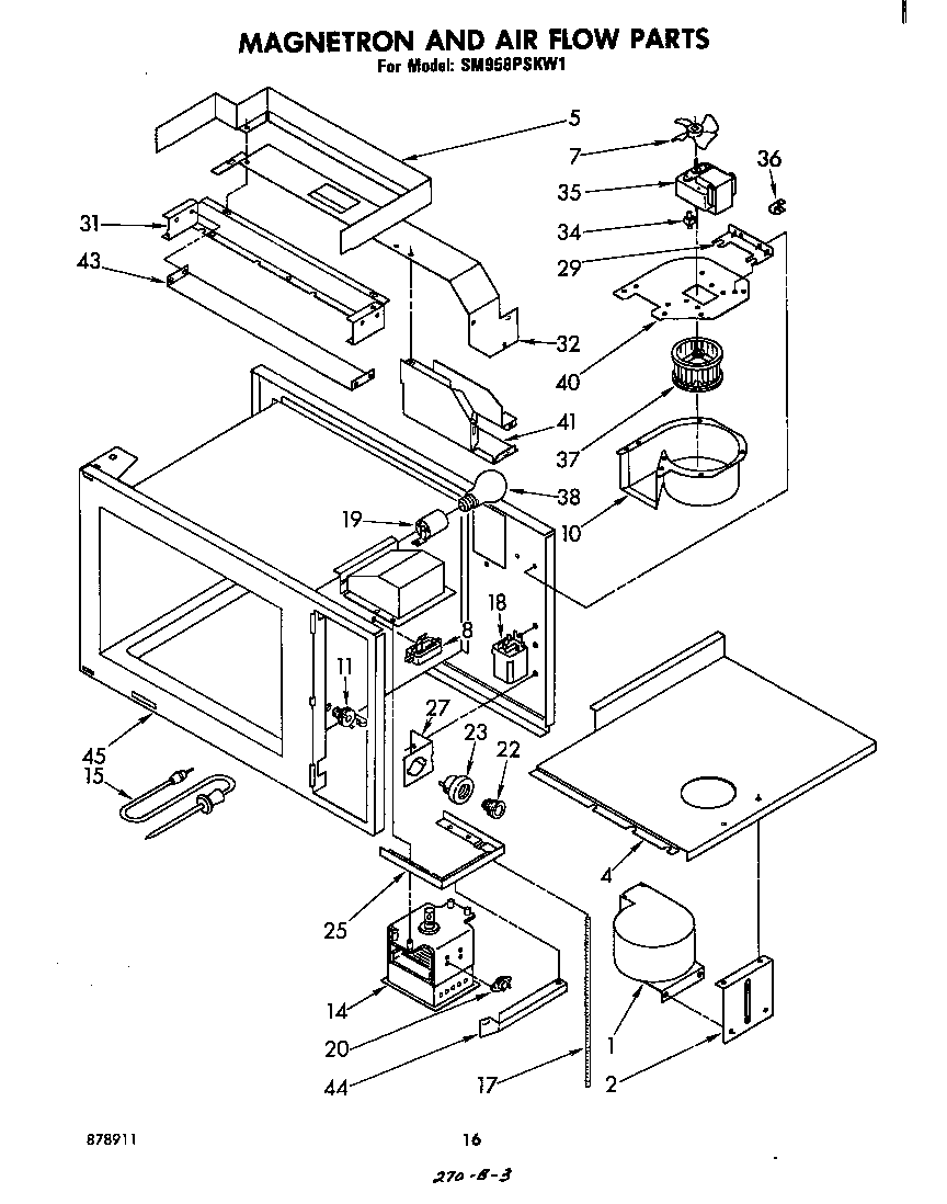 Whirlpool SM958PSKW1 magnetron and air flow diagram