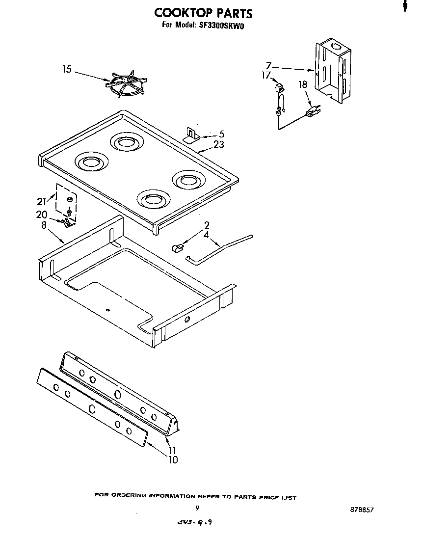 Whirlpool SF3300SKW0 cook top diagram