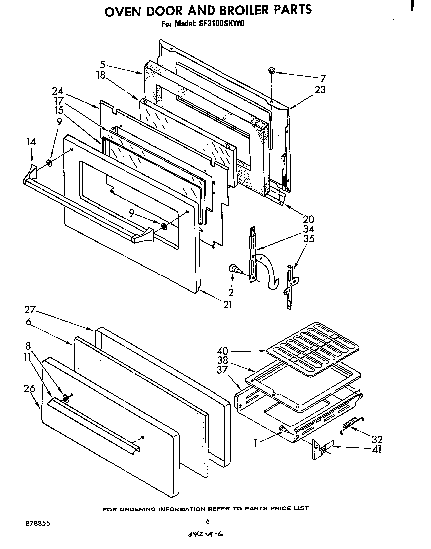 Whirlpool SF3100SKW0 oven door and broiler diagram