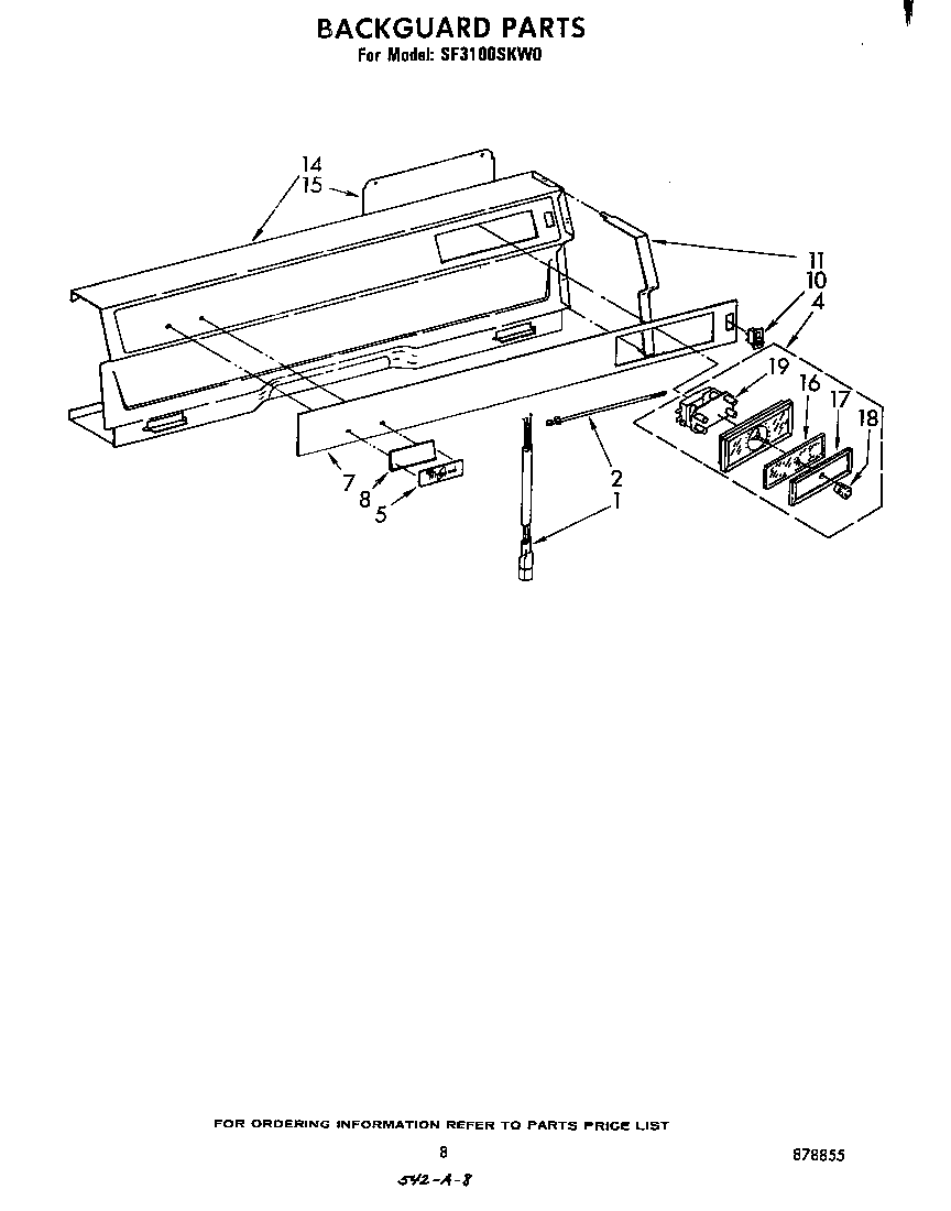 Whirlpool SF3100SKW0 backguard diagram