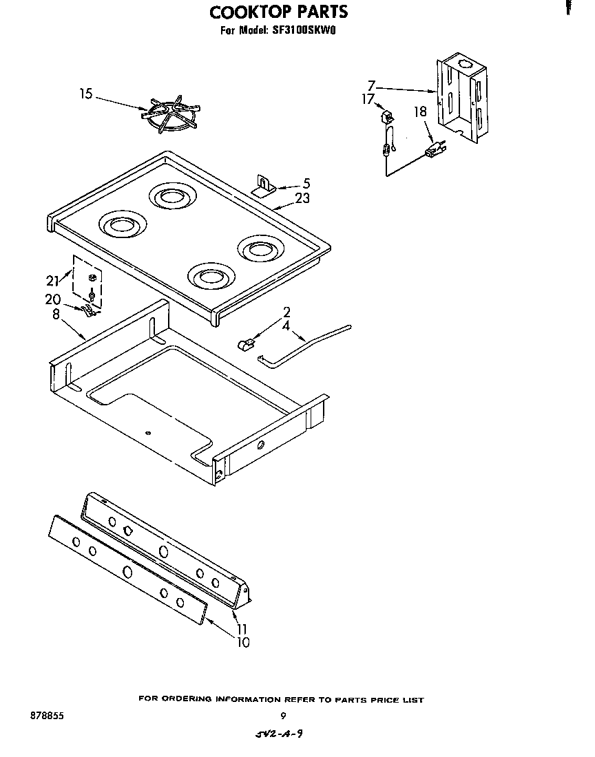 Whirlpool SF3100SKW0 cook top diagram