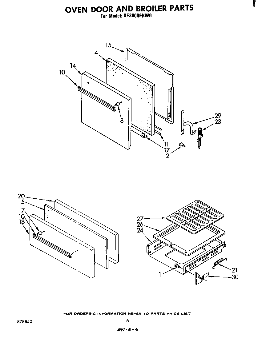 Whirlpool SF3000EKW0 oven door and broiler diagram