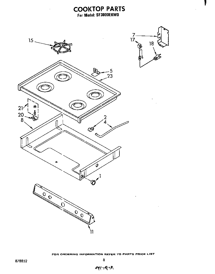 Whirlpool SF3000EKW0 cooktop diagram