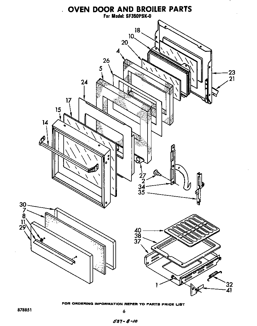 Whirlpool SF350PSK0 oven door and broiler diagram