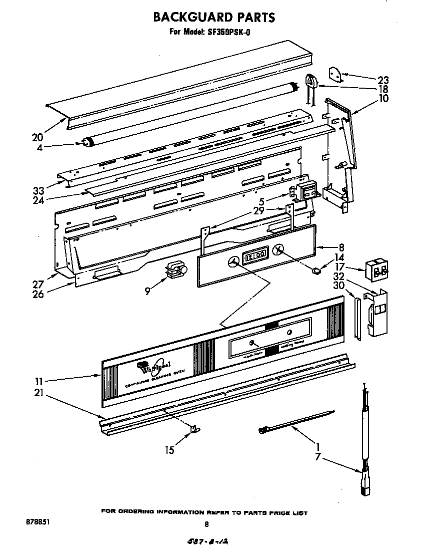 Whirlpool SF350PSK0 backguard diagram