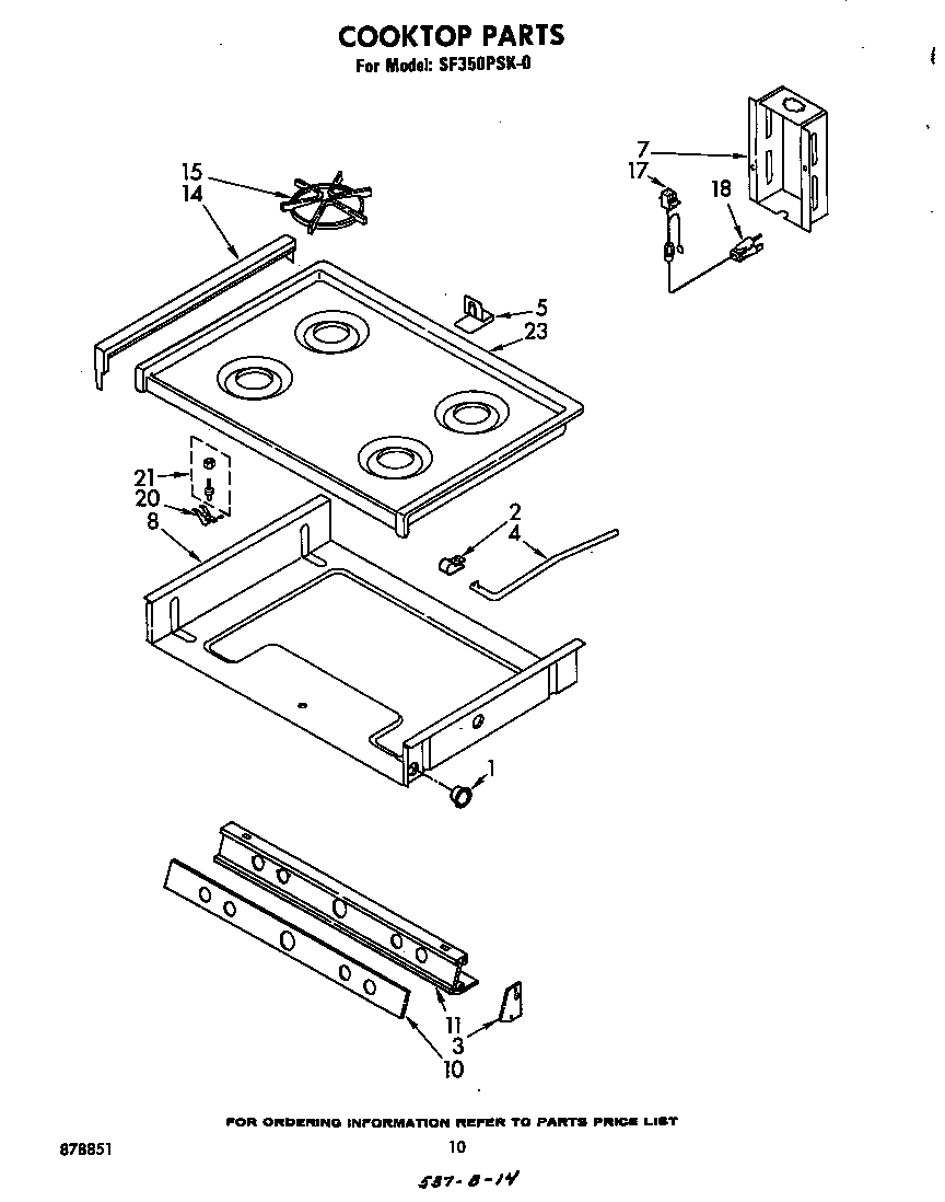 Whirlpool SF350PSK0 cook top diagram