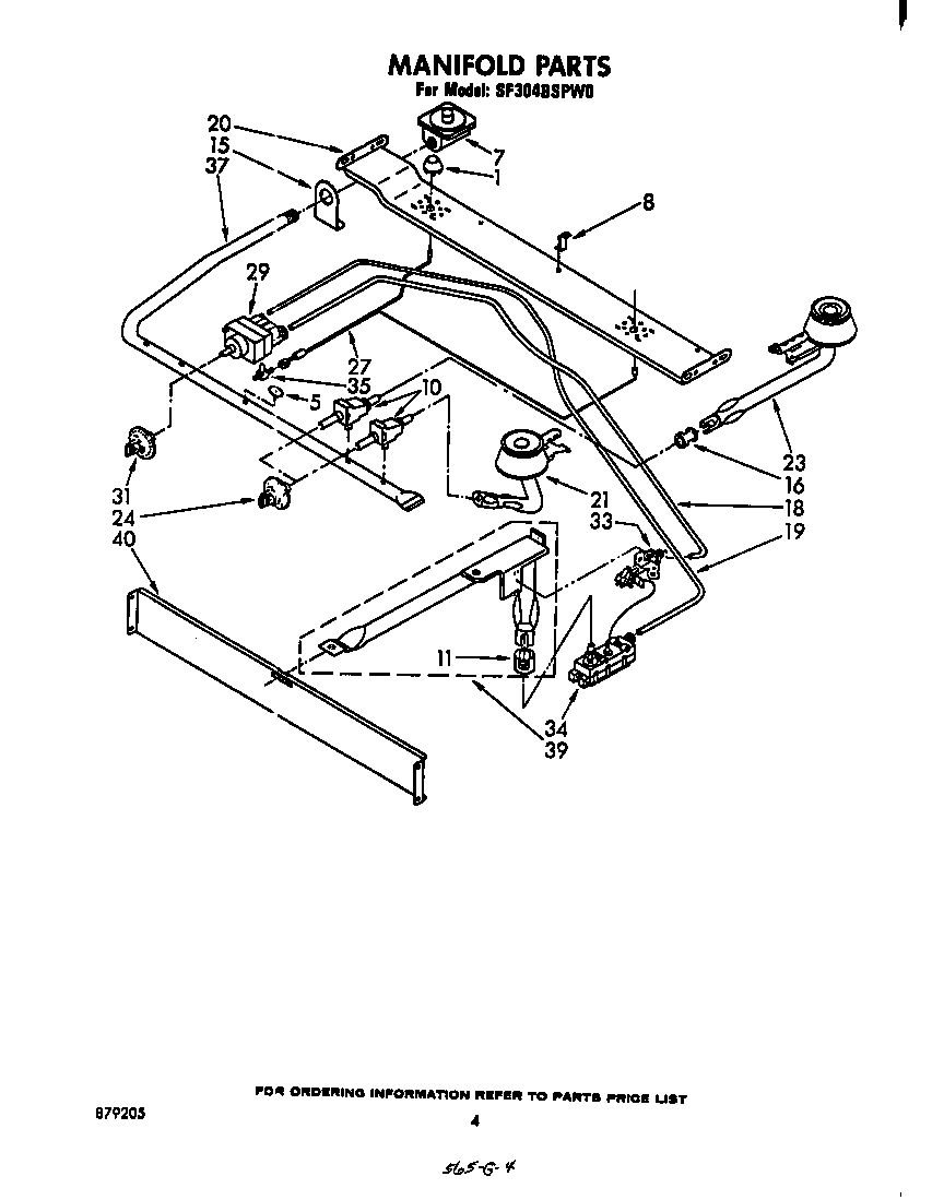 Whirlpool SF304BSPW0 manifold diagram