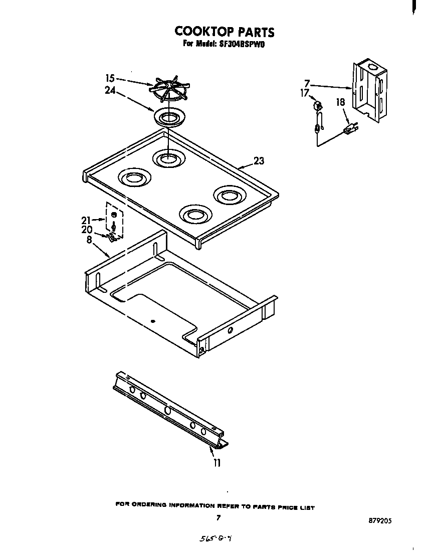 Whirlpool SF304BSPW0 cook top diagram