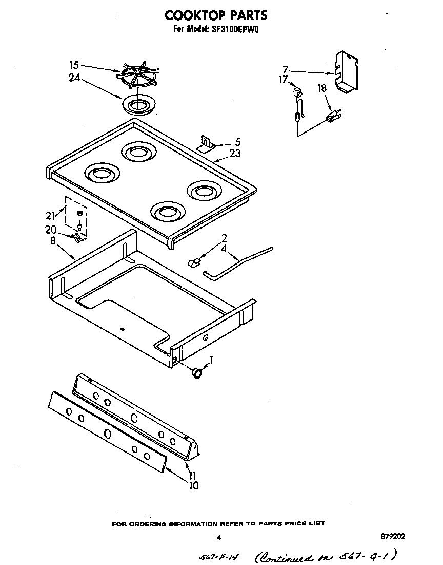 Whirlpool SF3100EPW0 cooktop diagram