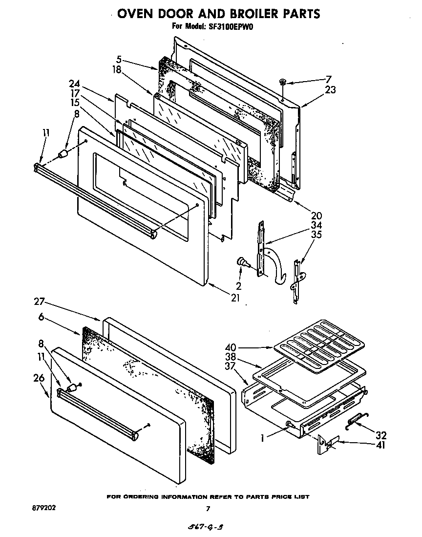 Whirlpool SF3100EPW0 oven door and broiler diagram