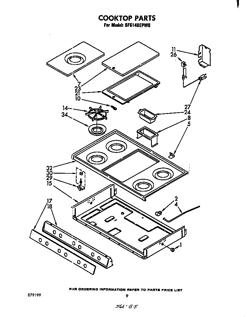 Whirlpool SF5140EPW0 cooktop diagram