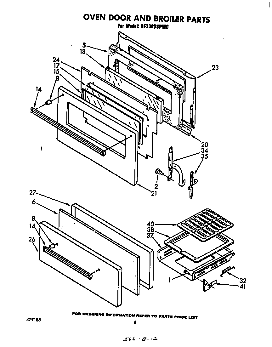 Whirlpool SF3300SPW0 oven door and broiler diagram