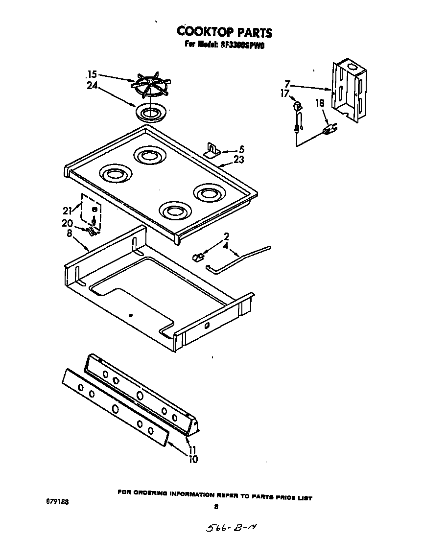 Whirlpool SF3300SPW0 cooktop diagram