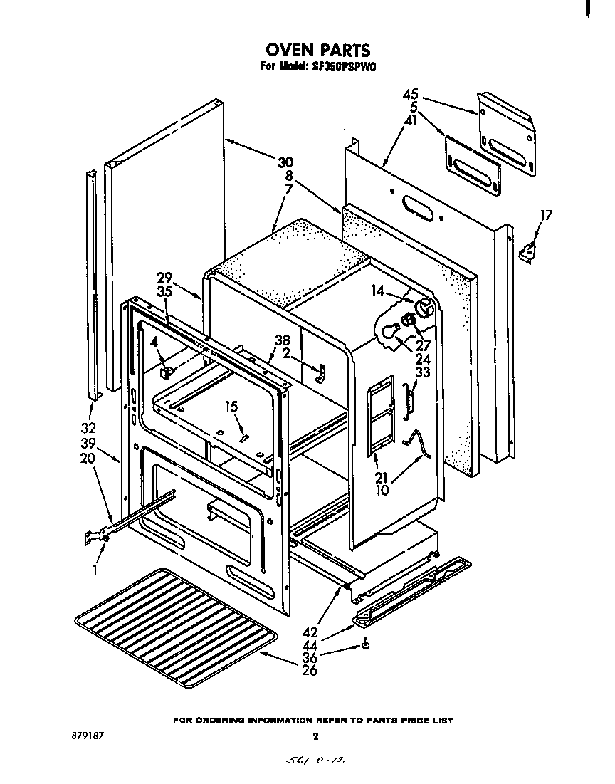 Whirlpool SF350PSPW0 oven diagram