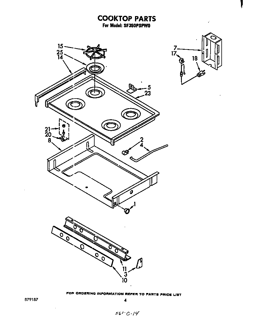 Whirlpool SF350PSPW0 cooktop diagram