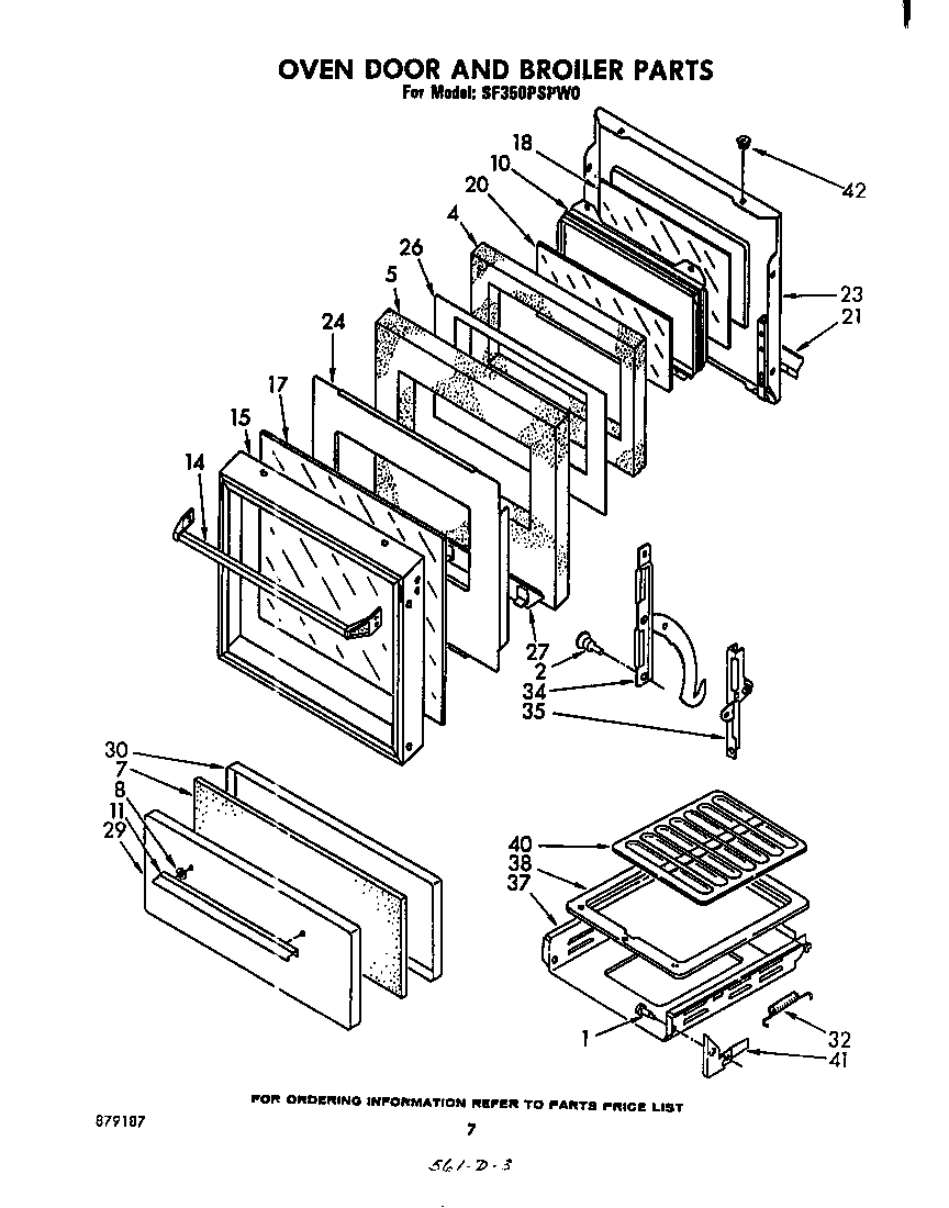 Whirlpool SF350PSPW0 oven door and broiler diagram