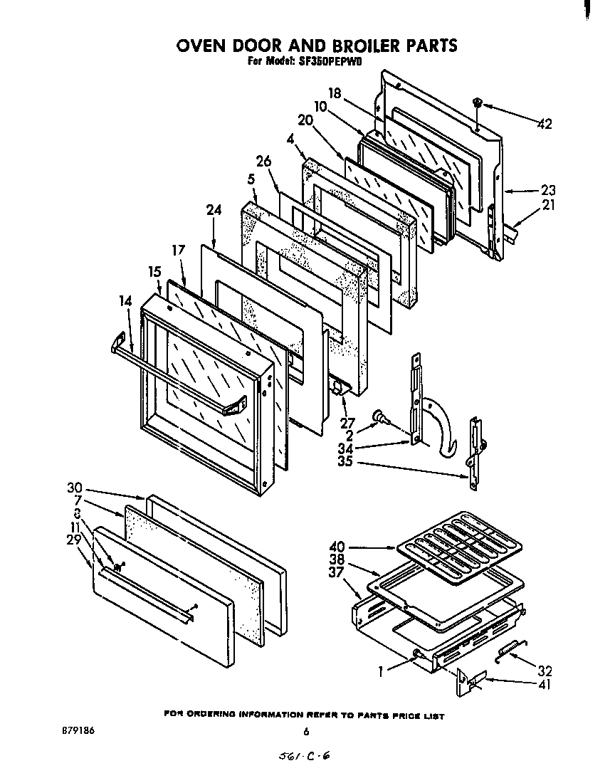 Whirlpool SF350PEPW0 oven door and broiler diagram