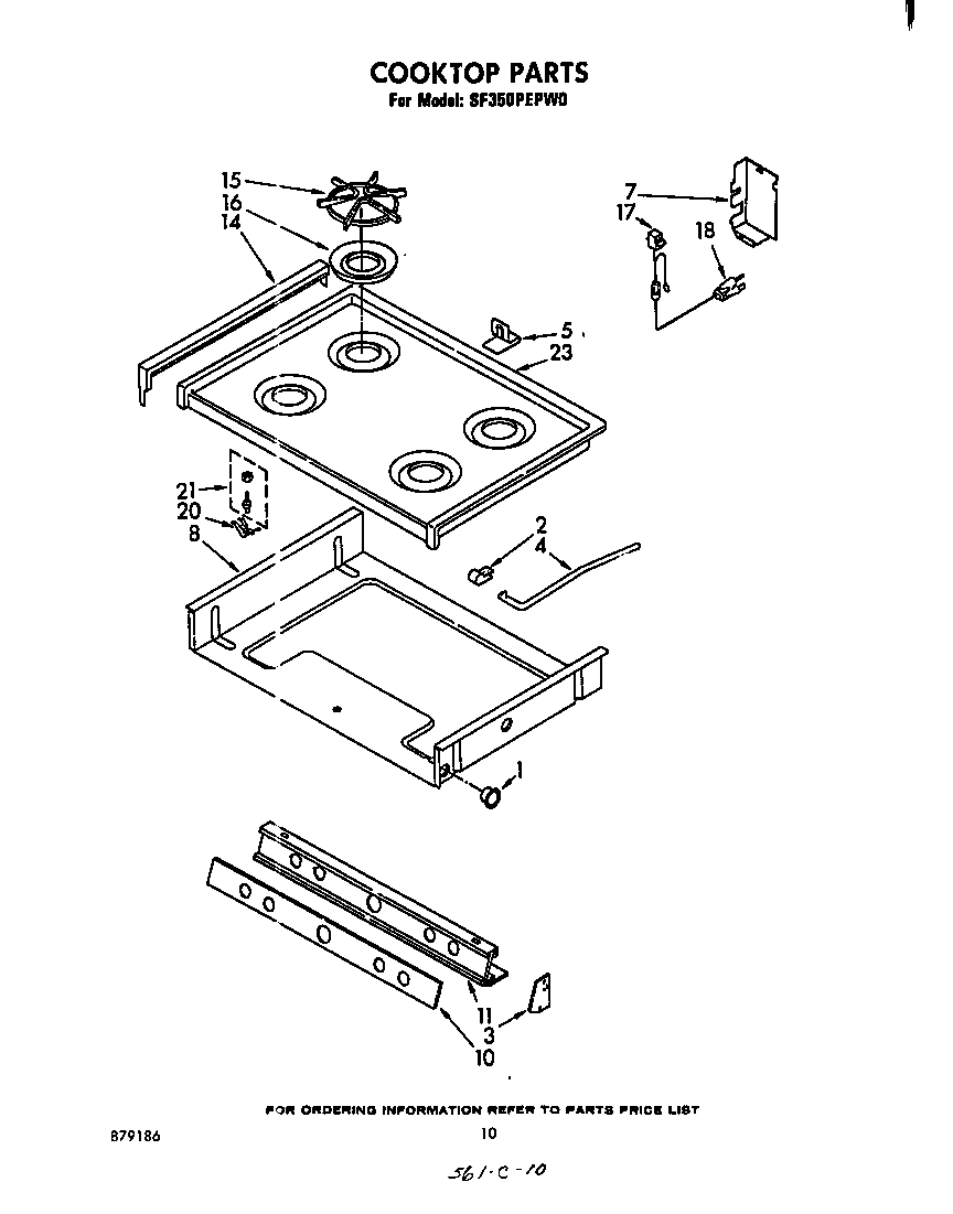 Whirlpool SF350PEPW0 cooktop diagram