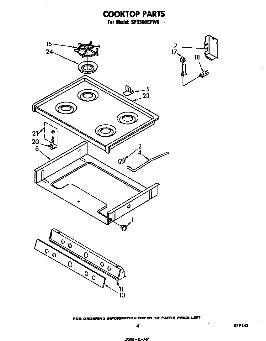 Whirlpool SF3300EPW0 cooktop diagram
