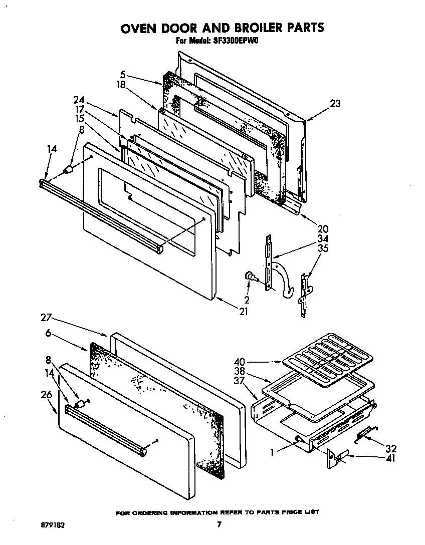 Whirlpool SF3300EPW0 oven door and broiler diagram