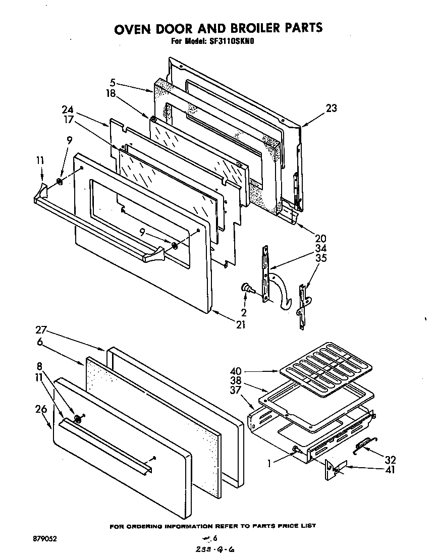 Whirlpool SF3110SKN0 oven door and broiler diagram