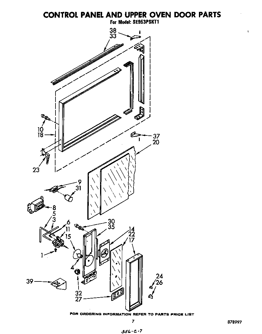 Whirlpool SE953PSKT1 control panel and upper oven door diagram