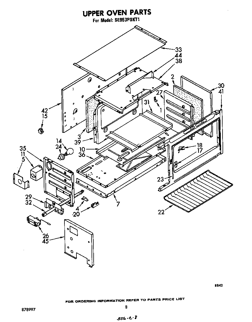 Whirlpool SE953PSKT1 upper oven diagram