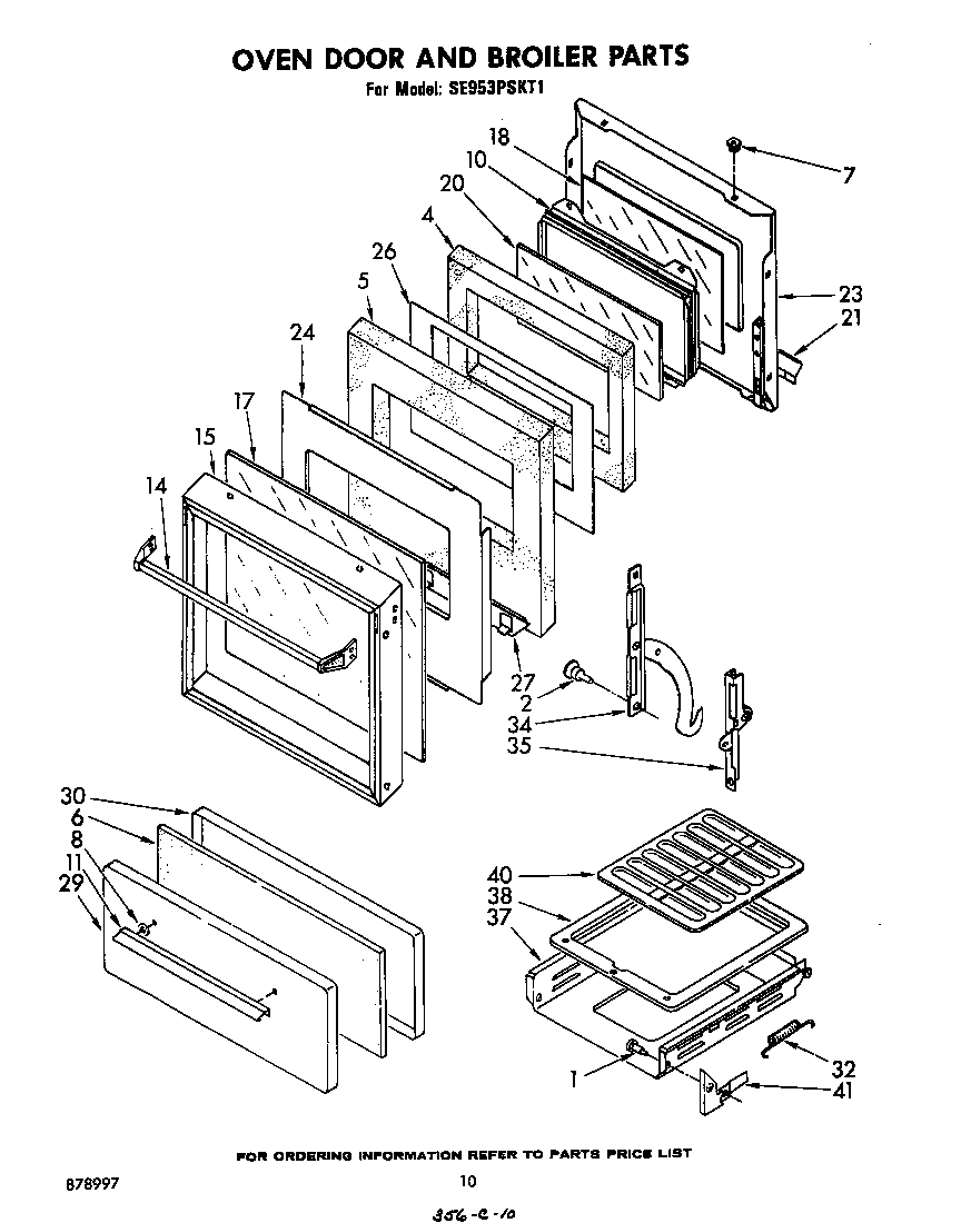 Whirlpool SE953PSKT1 oven door and broiler diagram