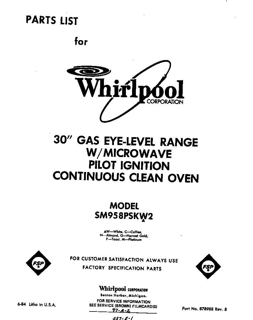 Whirlpool SM958PSKW2 front cover diagram